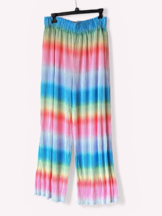 easel Pants - Easel Turquoise Ombré Plisse Wide-Legged Pants, L